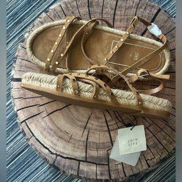 🆕ZARA Women’s Spit Studded Tan Suede Sandals Strappy Espadrilles Size 6.5 - Picture 3 of 7